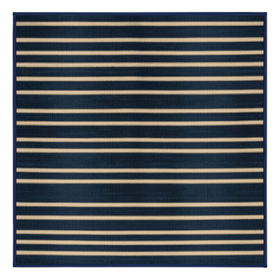  Tapis lavable rayé crème bleu nuit