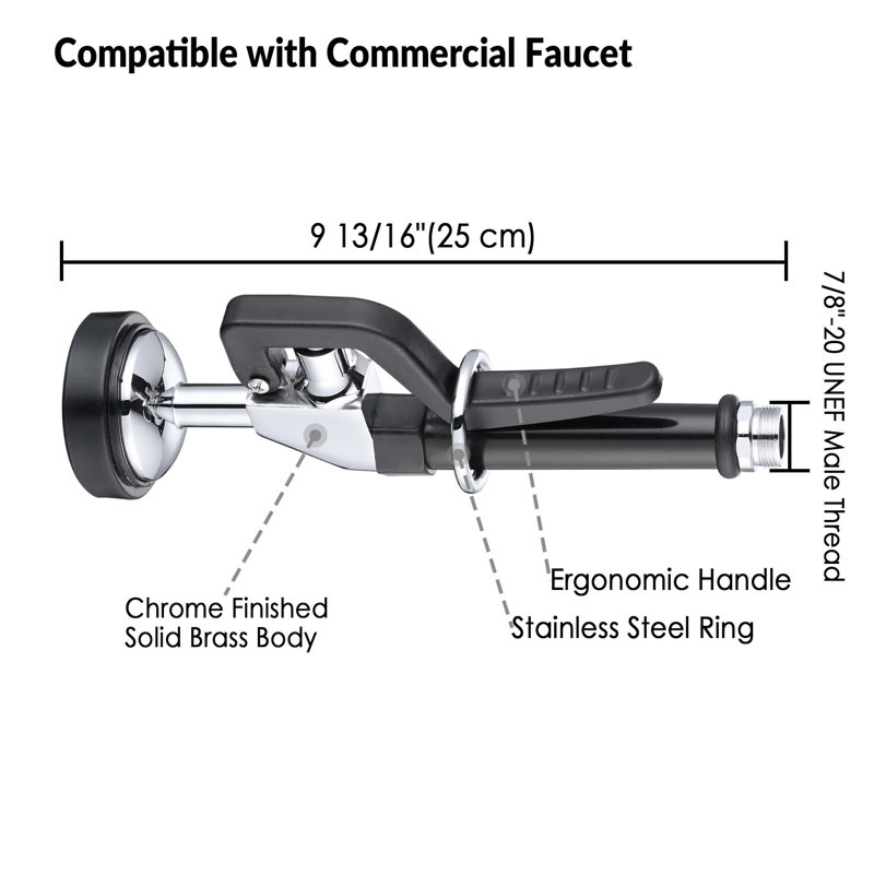 Chrome and Black Commercial Kitchen Spray Valve with Pull-out Spray