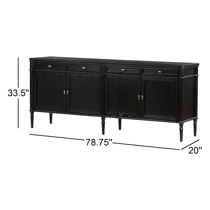 Toulouse 78.75'' W Solid Wood Sideboard, Distressed Black