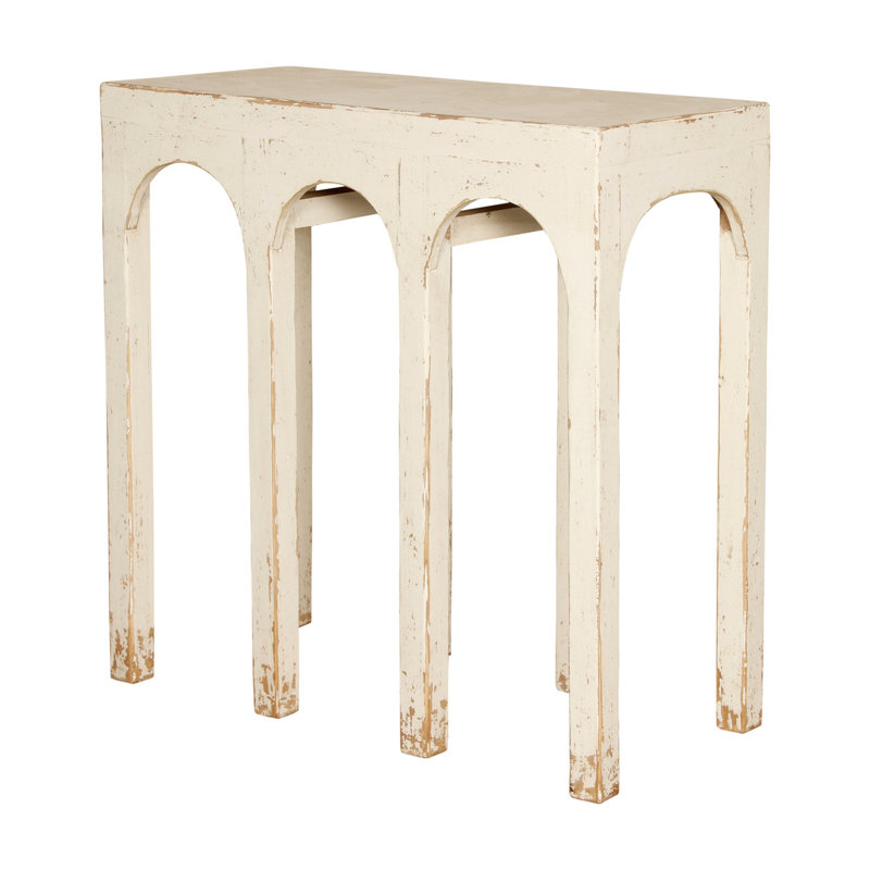 Distressed White Solid Wood Arch Console Table with Storage