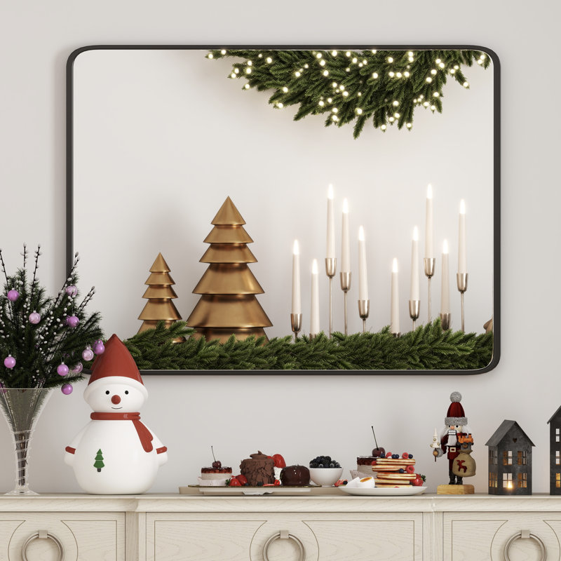 Miroir noir en métal trempé avec cadre profond, 40 po x 30 po, Rectangulaire