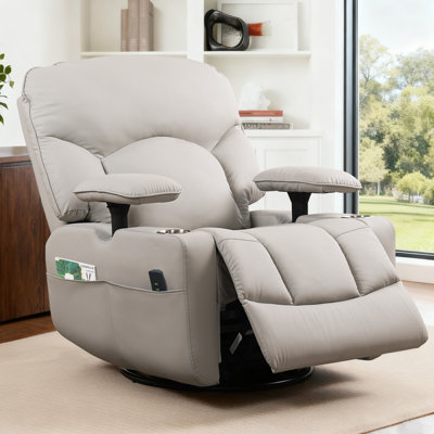 Modern Corduroy Upholstered Recliner Chair PU Leather 270-Degree Swivel Rocker Recliner With Adjustable Armrest And Cup Holders For Nursing, Nursery,