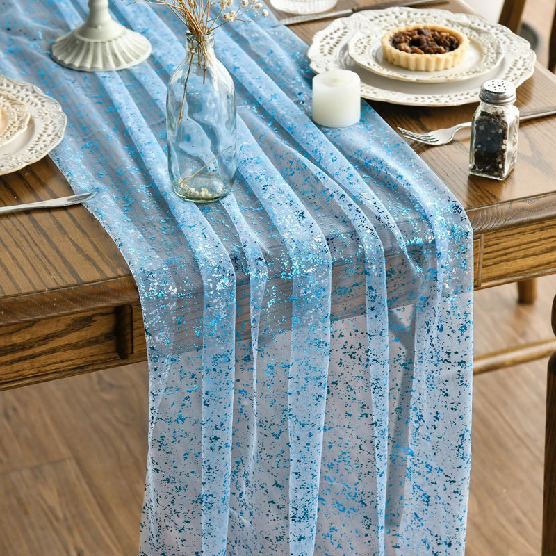 Chemin de table 120 po (10 pi) en gaze métallique, Bleu clair