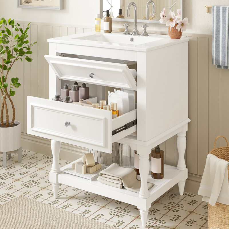Ensemble de meuble-lavabo simple 18 po, Blanc, Blanc