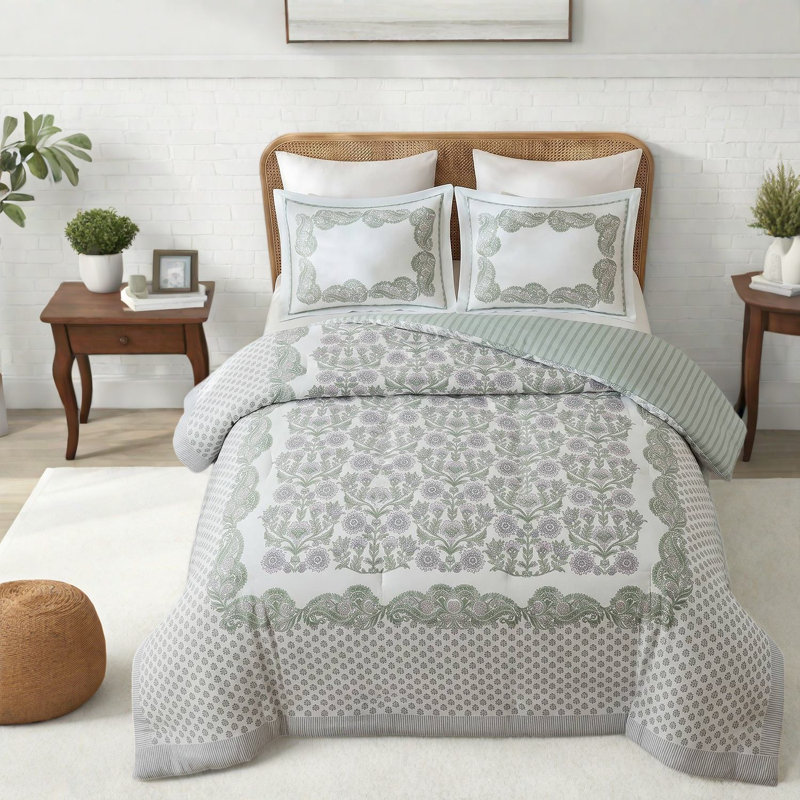 Cotton Blend Striped and Paisley Duvet Cover Set
