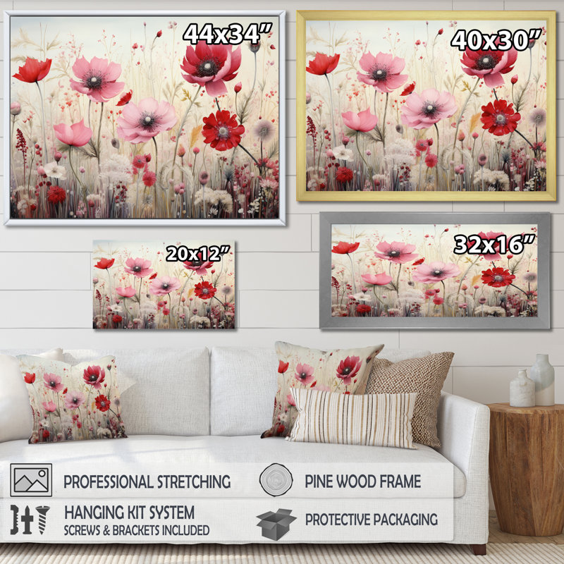 Champ de rubis Atty Coral Flower Field II - impression, Toile tendue, H 34 po x l 44 po x P 1,5 po