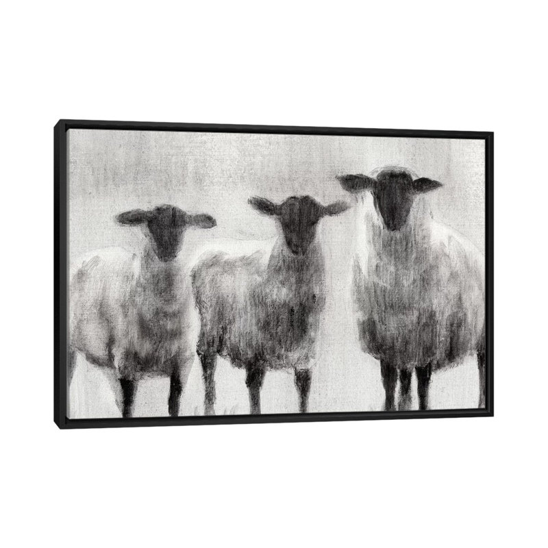 «Sheep I», reproduction sur toile, H 18 po x l 26 po x P 1,5 po, Toile avec cadre noir, Pas de tapis