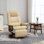 Fauteuil inclinable manuel en cuir Air, fauteuil pivotant réglable avec repose-pieds, accoudoir et base en bois enveloppé pour le salon, blanc crème