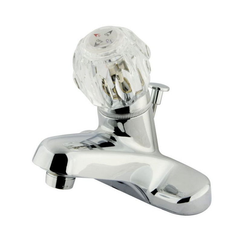 Centerset Bathroom Faucet with Single Knob Handle, With Plastic Pop Up Drain, Polished Brass