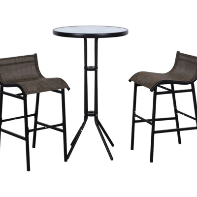 2 Bar Height Bistro , Tan. 3 Outdoor Patio Furniture With Round Table & 2 Chairs. For All Weathers, Ideal Backyards, Gardens, Balconies, Sunrooms, Poolside. Enjoy Relaxing Seating Breathable