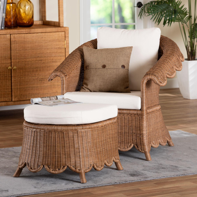 Ensemble 2 pièces de fauteuil et repose-pieds en rotin Detta