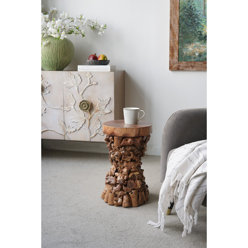12X12x19" Brown Mulberry And Paulownia Wood Accent Table