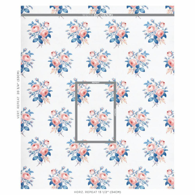 Loudon Rose Wallpaper, Rose/Blue