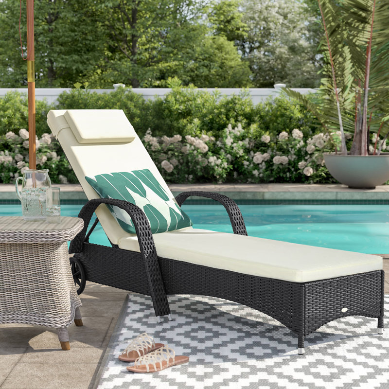 Ronning 200cm Long Reclining Single Chaise with Cushions, Black