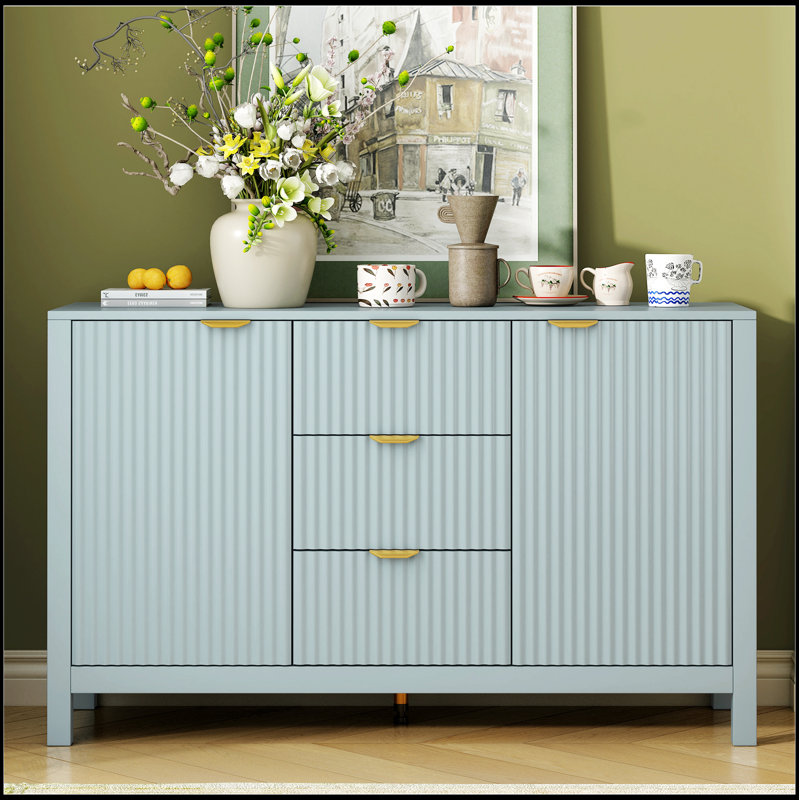 U_STYLE Buffet Art-Wave avec 3 tablettes réglables, 3 tiroirs et portes à fermeture en douceur pour un rangement élégant