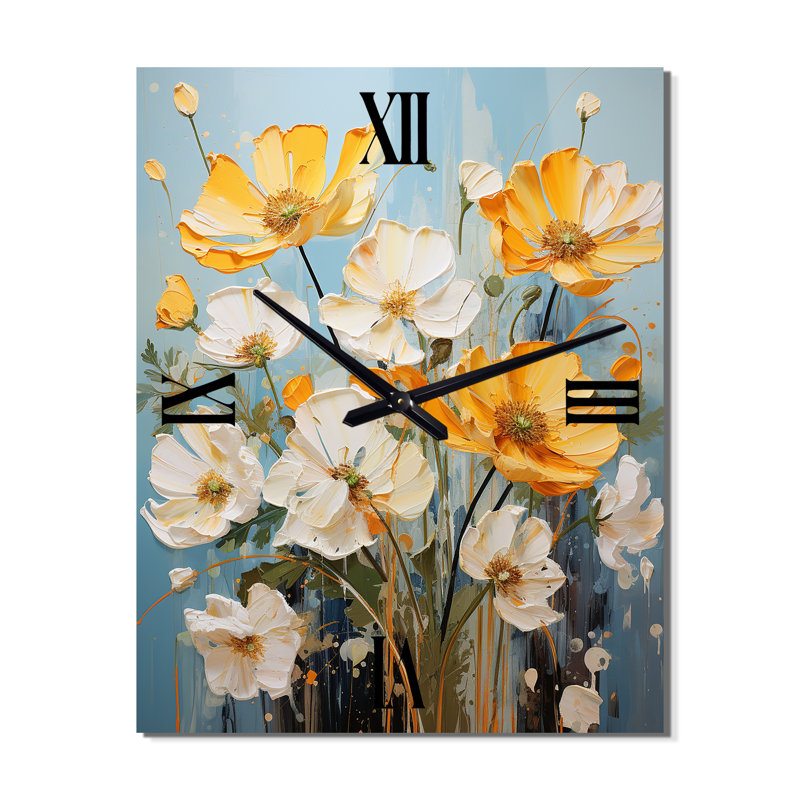 Horloge murale jaune surdimensionnée jaune Buttercups Neon Sunshine I, Grand