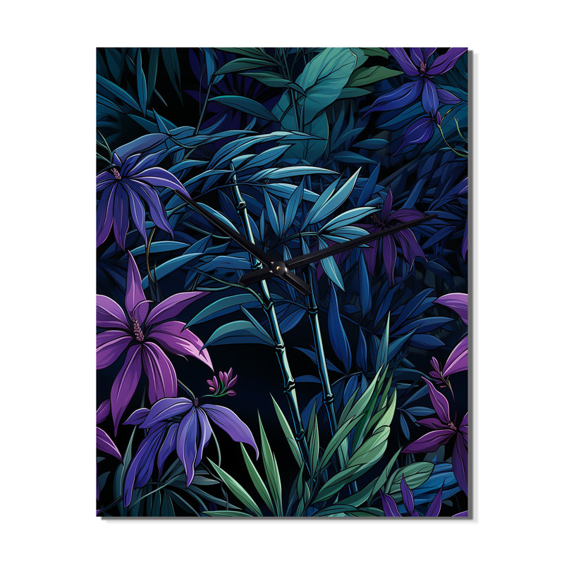Twilight Green And Purple Tropical Pattern - Tropical Modern Wall Clock, Extra Large