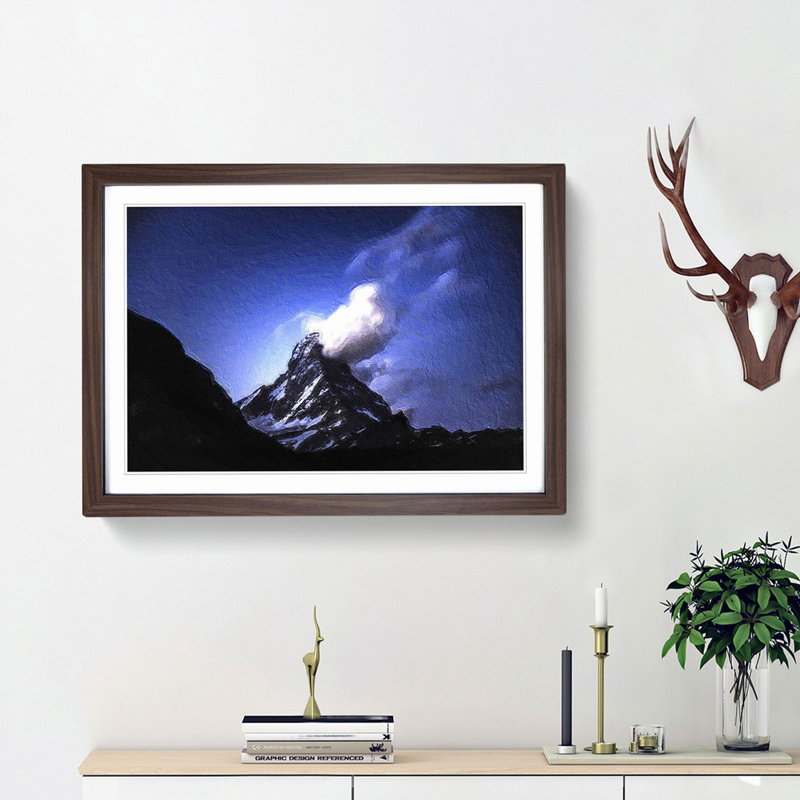 Matterhorn Mountain in Switzerland - Picture Frame Painting Print, 27cm H x 36cm W x 2cm D, Walnut Framed