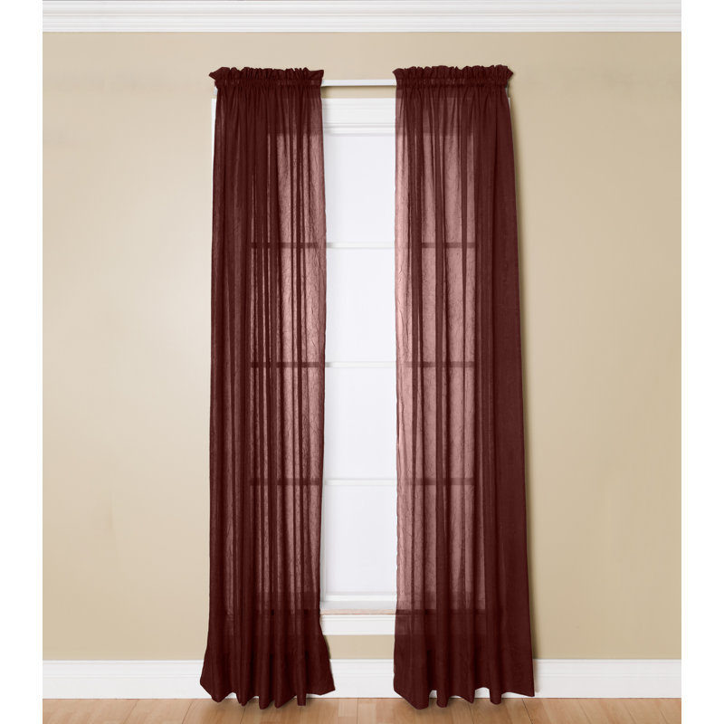 Messancy 100% Polyester Sheer Crushed Voile Solid Color Curtain Panel with Rod Pocket Top, Crimson, 52" W x 95" L