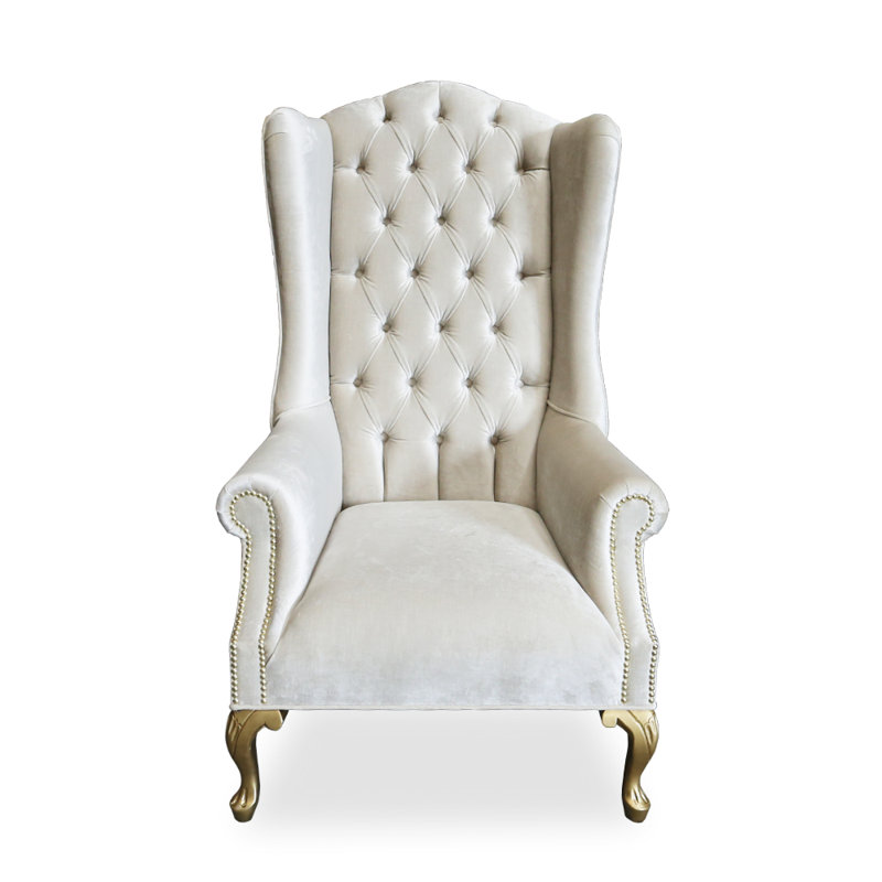Wingback Chair, Pearl Velvet, Gold