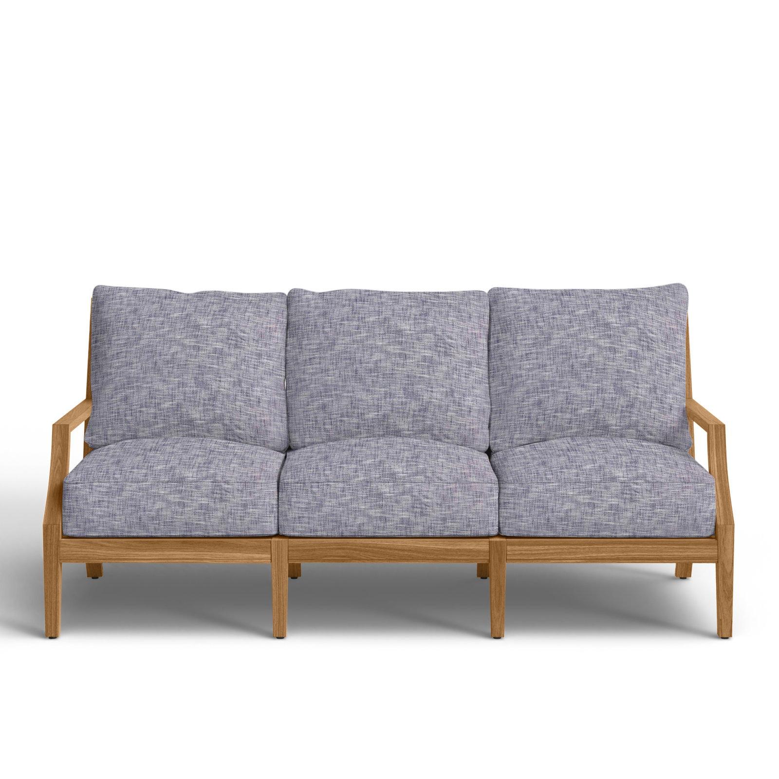 Haley Teak Patio Sofa with Cushions, Natural Teak, No welt + Standard fill, Perigold Arigato Balsamic