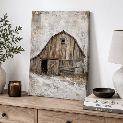 Œuvre de grange vieillie, photos de salon de campagne, impression sur toile encadrée