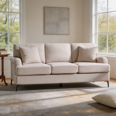 Vira 82" Beige Velvet  Removable Back Cushions 3-Seater with Mirror-Polished Grey Metal Legs