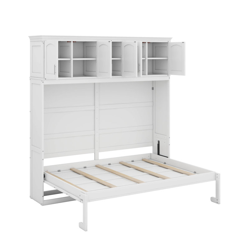 Lit escamotable avec armoires supérieures Murphy, Blanc, Lit double