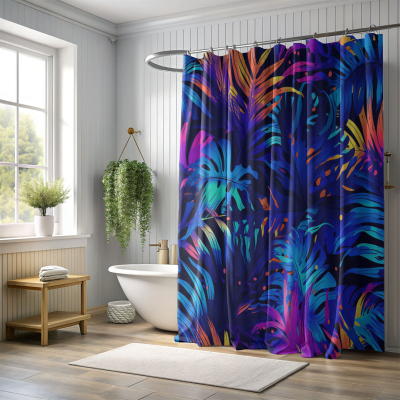 Bright Night Flora - Rideau de douche standard 1 pièce, H 74 po x l 71 po