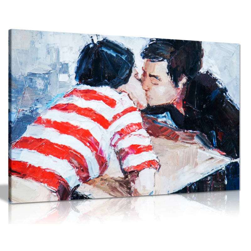 Couple In Love Kissing Wall - Wrapped Canvas Print, 41cm H x 61cm W