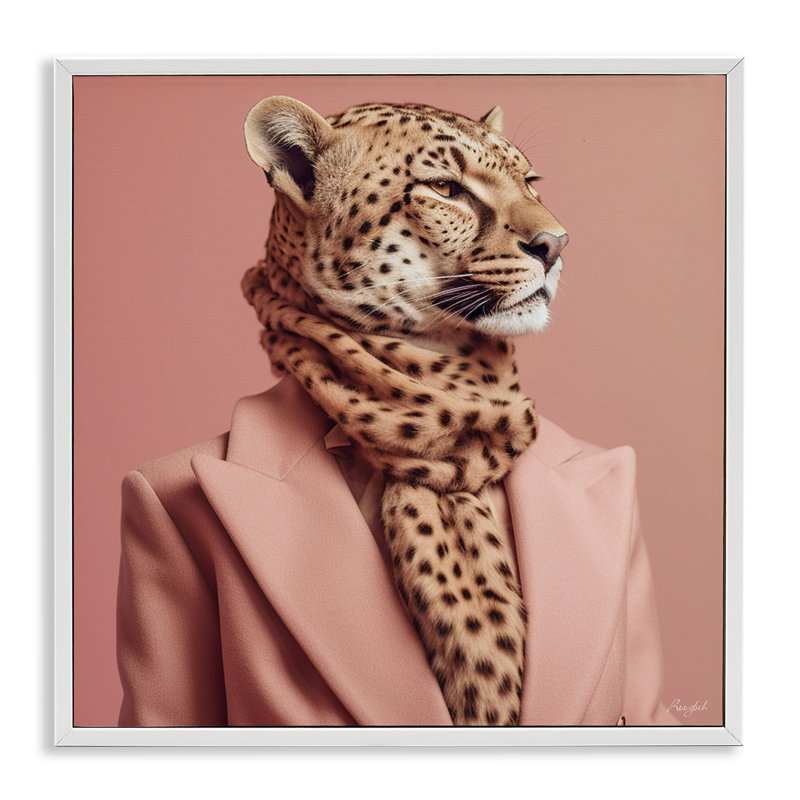 Portrait de guépard à la mode Az-155 par Roozbeh, Giclée encadrée blanc bord de mer, H 12 po x l 12 po x P 1,5 po