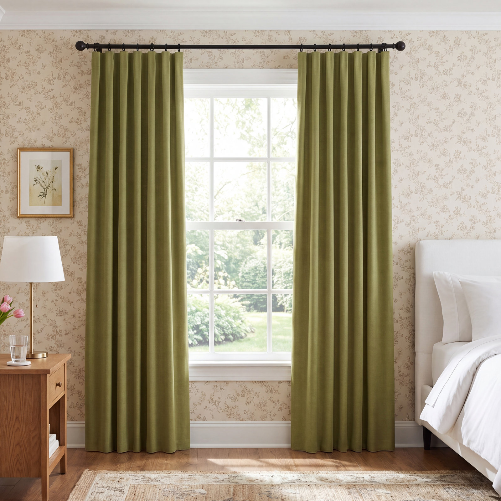 Varenna Ramie Curtain in Basil, 50" W x 96" L, Single, Rod Pocket