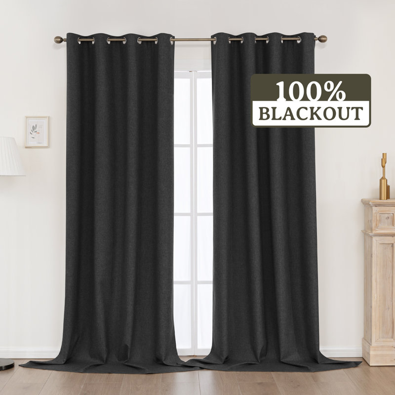 100% Blackout Thermal Insulated Polyester Curtain Pair, Black, 52" W x 108" L