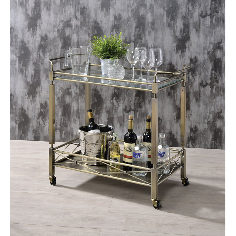 Chariot de service en métal durable avec plateau en verre trempé, mobilité facile et conception élégante pour le divertissement à domicile