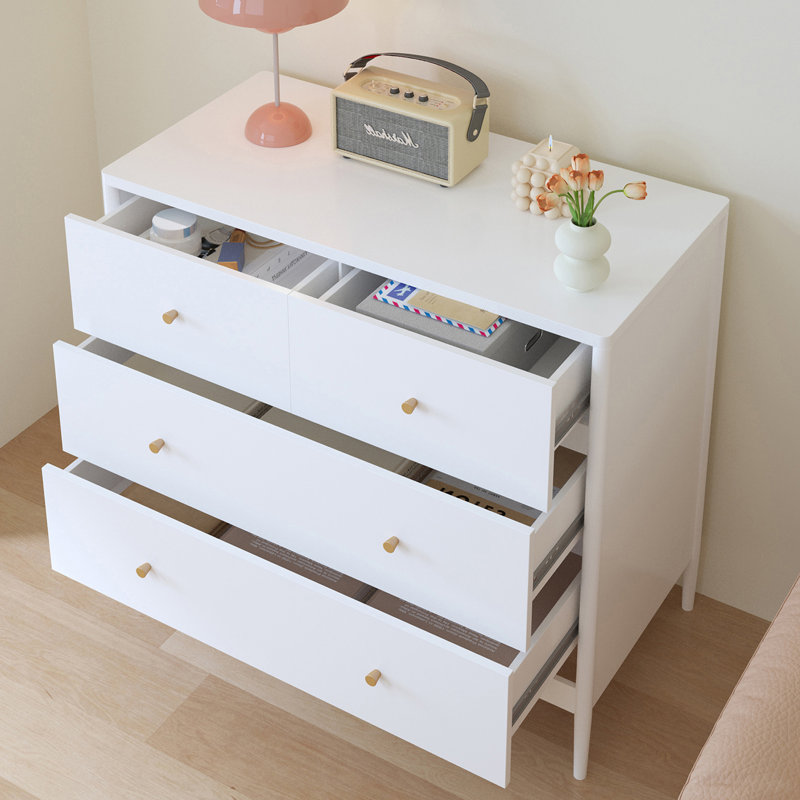 35.4" Wide White 4-Drawer Wooden Dresser, Storage Cabinet Nightstand for Bedroom Living Room