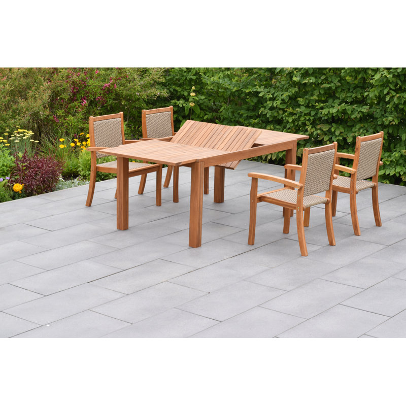 Castilla 4 - Person Acacia Solid Wood Patio Dining Set Extendable Rectangular Table