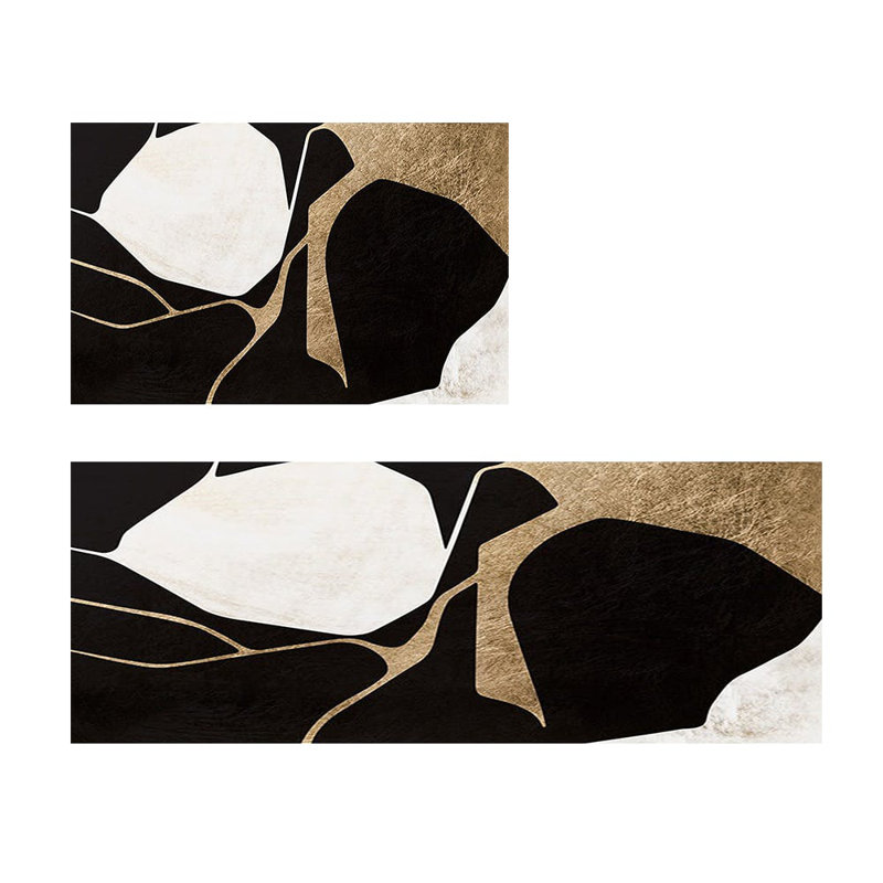 2PCS Abstract Gold&Black Diatom Mud Running Mat Non-Slip Absorbent Kitchen Rug Set