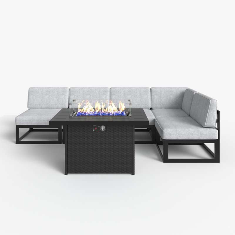 6 - Piece Outdoor Modular Sectional Set with Fire Table, Gray