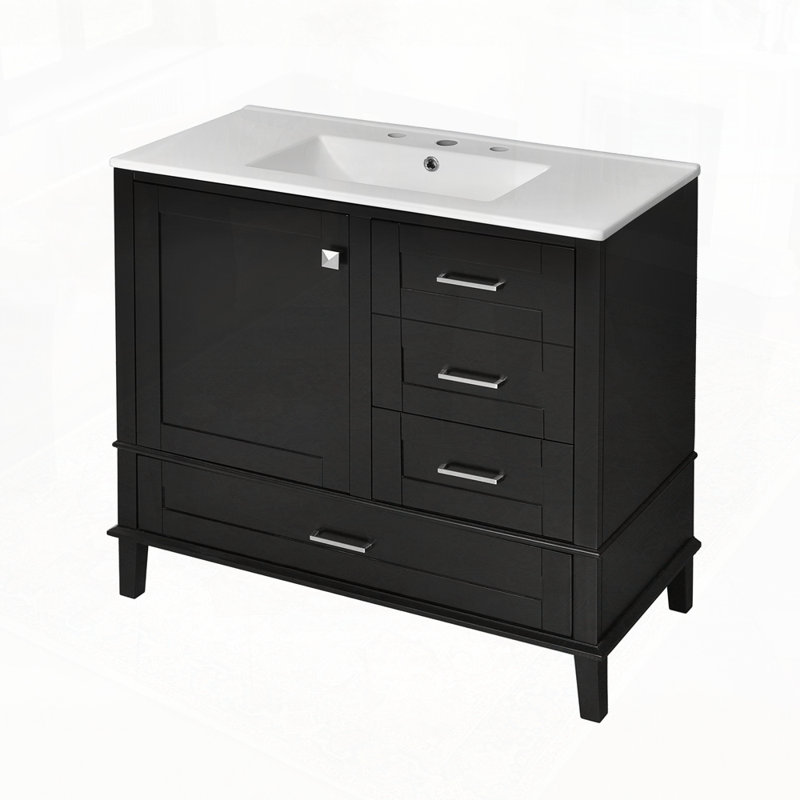 Bathroom Vanity with Solid Pine Frame, Black