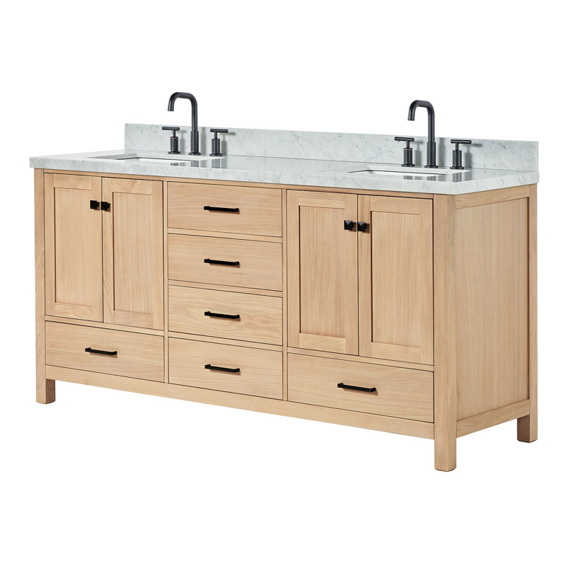 Cambridge 73'' Double Bathroom Vanity with Carrara Marble Top, Oak, Rectangular