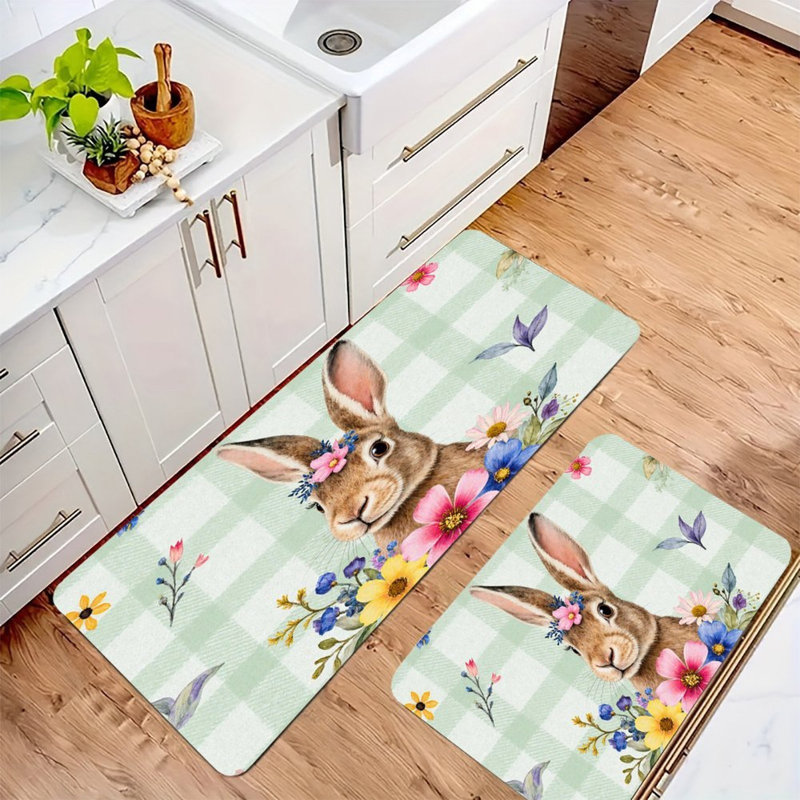 Ensemble de 2 tapis de cuisine Floral Bunny