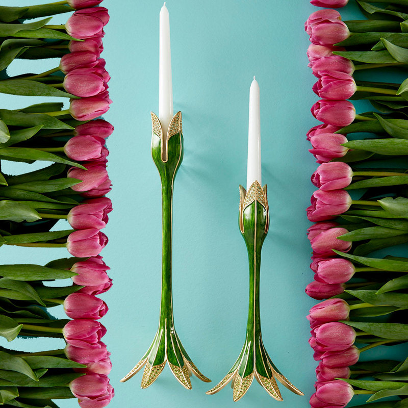 10.5'' H Metal Tabletop Candlestick, Green