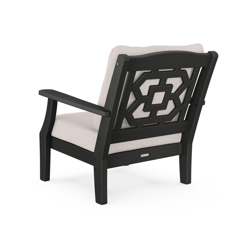 Chinoiserie 4 - Person Outdoor Seating Group with Cushions, Black, Natural Linen Revolution® Microfiber