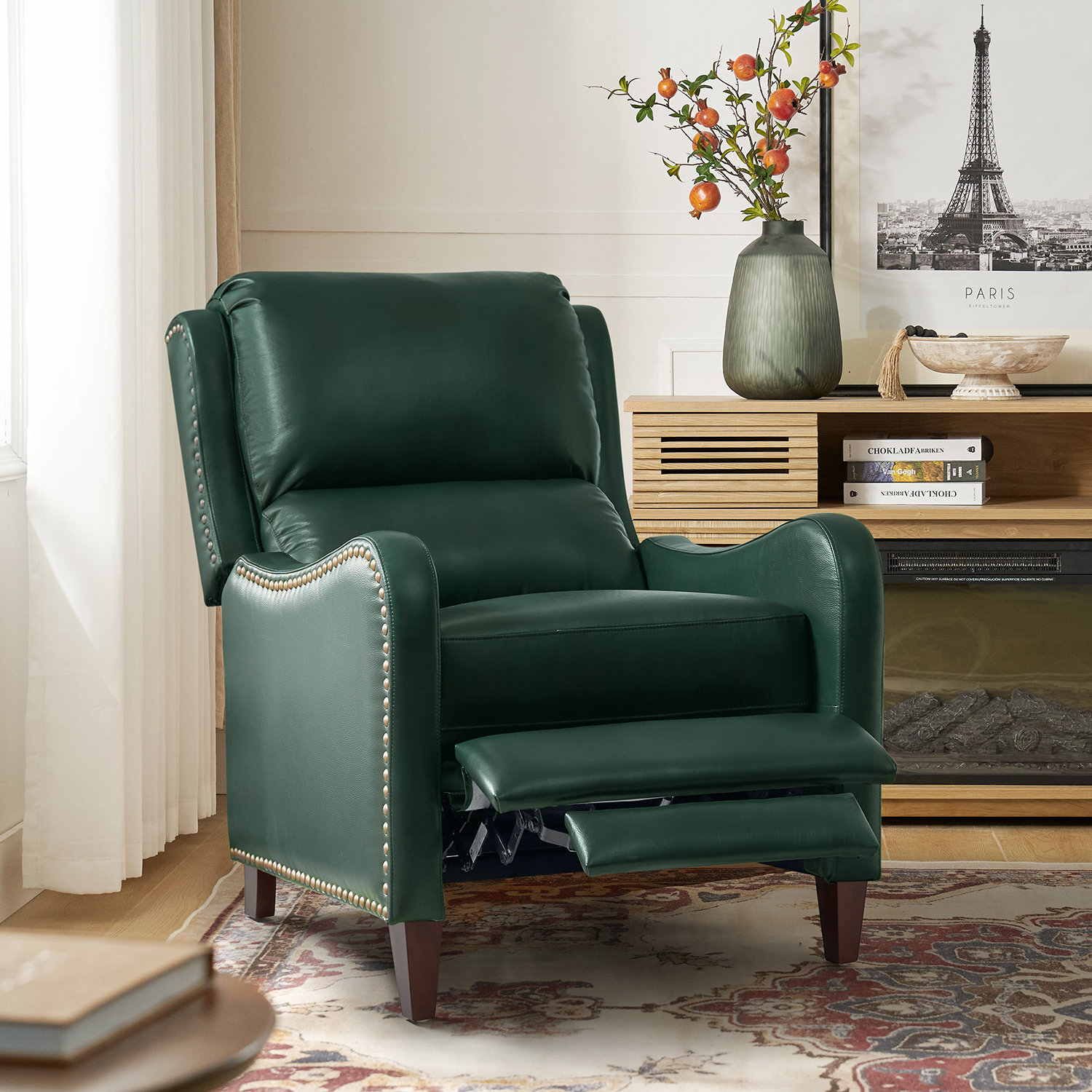 Beecher 29" Genuine Leather Manual Recliner, Green
