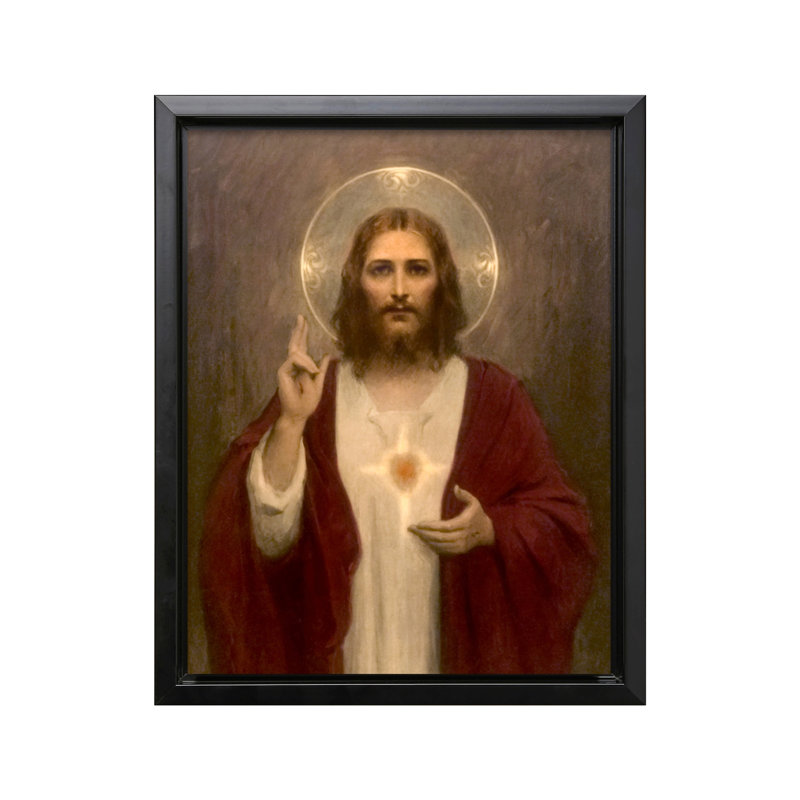 Sacré-Cœur de Jésus No1, H 16 po x l 20 po, Canevas, Cadre noir