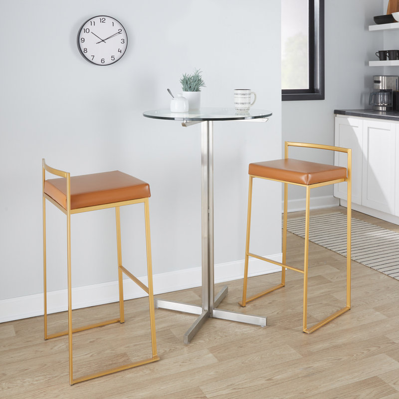 Tabouret de bar et de comptoir Ernestine, Doré, Tabouret de bar (siège d'une hauteur de 31 po), Similicuir chameau