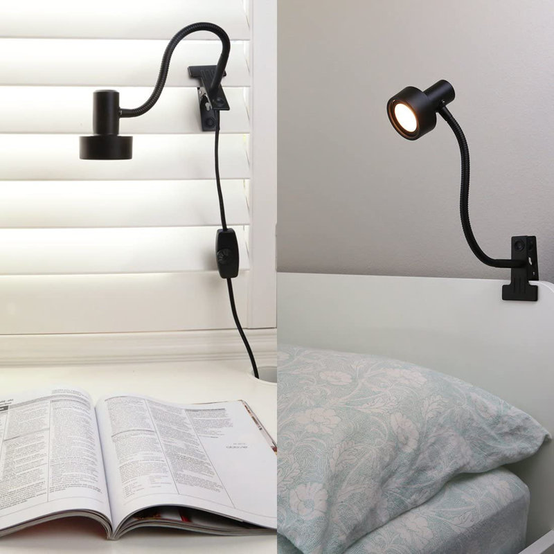 O’Bright LED Clip-On Light Desk, Dimmable LED Desk Lamp With Metal Clamp, 5W LED, Silver, Black