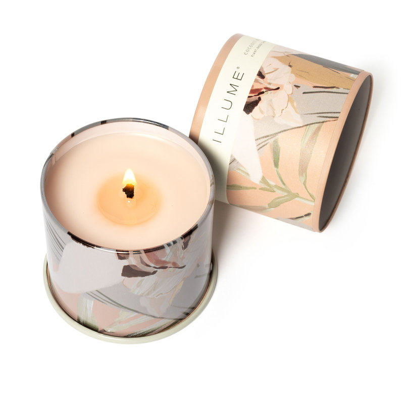 Coconut Milk Mango Scented Candle in Beige Floral Tin