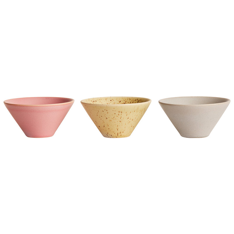 Yuka Handmade Stoneware Dessert Bowl, Pink/Yellow/Gray