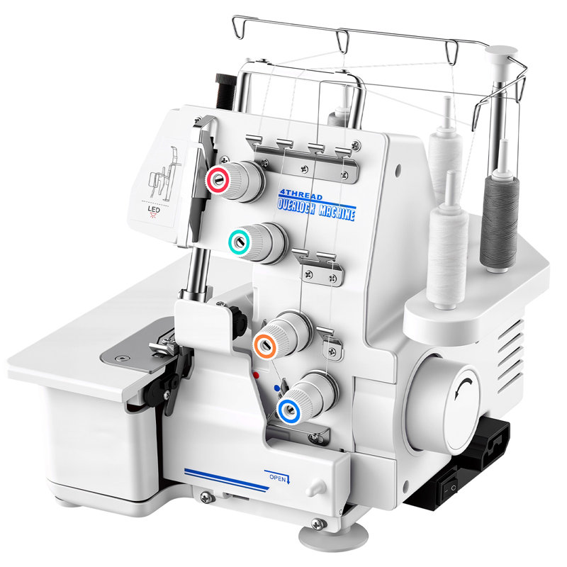 Machine à coudre surjeteuse Serger, 1250 points par minute, capacité de 3 et 4 fils, avec lumière DEL et pieds d'aspiration robustes, machine à coudre à cadre métallique robuste pour divers tissus, blanc